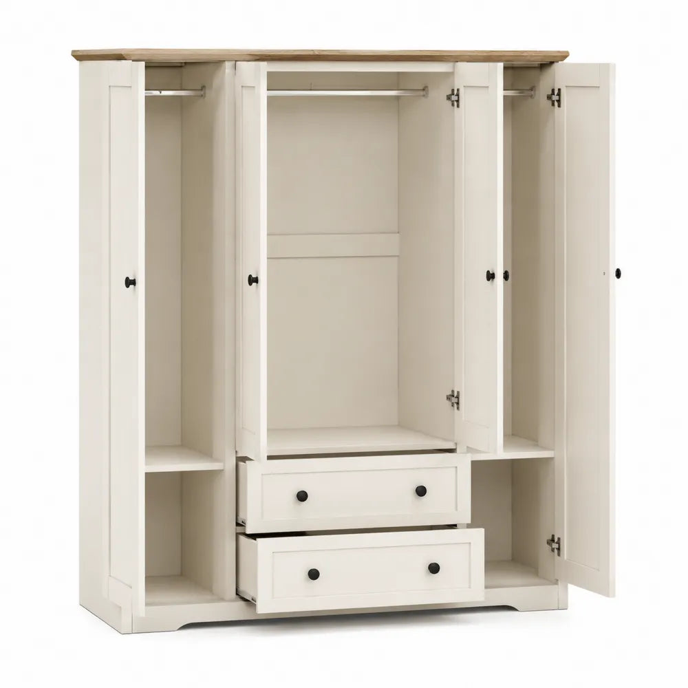 Armadio guardaroba in legno ingegnerizzato bianco con ante, cassetti e asta appendiabiti 160 x 55 x 200 cm con ripiani interni