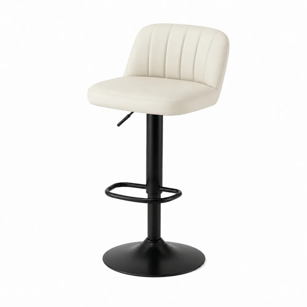 Sgabello da bar girevole regolabile in altezza 45 x 48 x 85-105 cm in PU beige con struttura in acciaio nero e poggiapiedi a anello