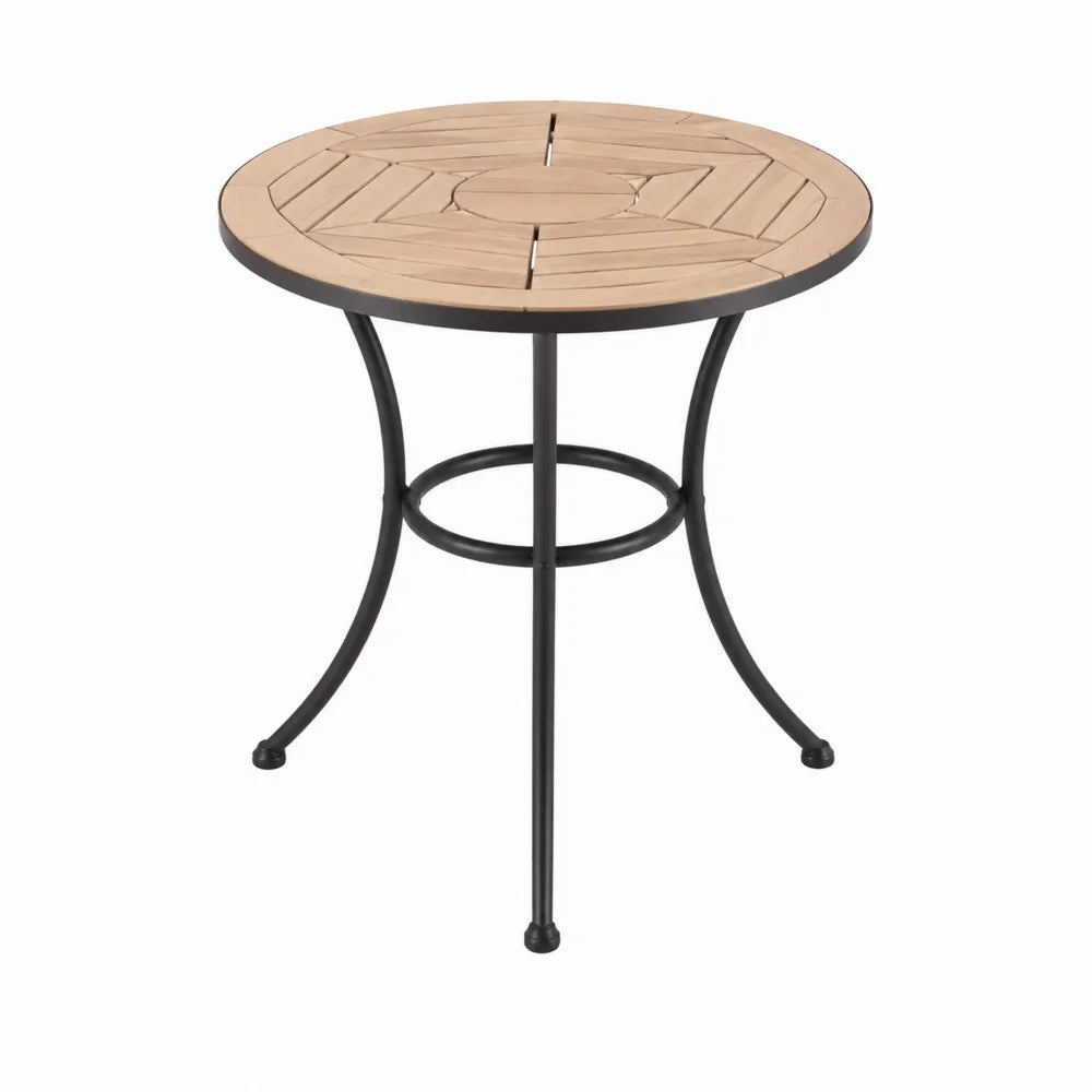 Tavolo da esterno rotondo piano in legno massello di acacia struttura in acciaio nero diametro 70 cm altezza 75 cm
