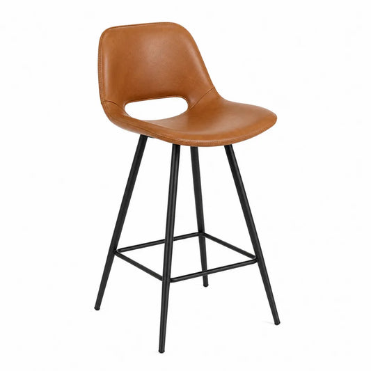 Sgabello da bar 45 x 50 x 85 cm in PU marrone con struttura in acciaio nero e schienale con apertura ergonomica