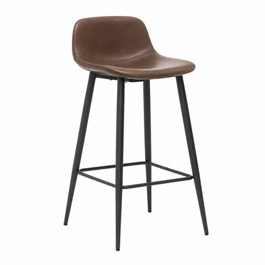 Sgabello da bar 45 cm x 50 cm x 95 cm in pelle PU marrone e acciaio nero con schienale basso