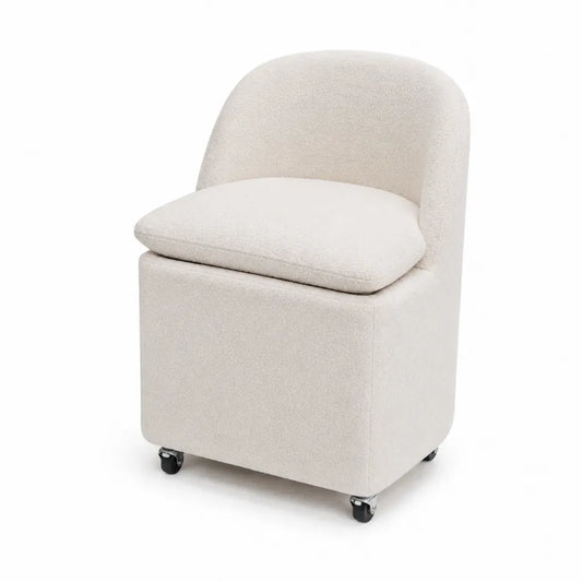 Sedia da pranzo con ruote 55 x 60 x 82 cm in tessuto bouclé beige con seduta imbottita e rotelle nere
