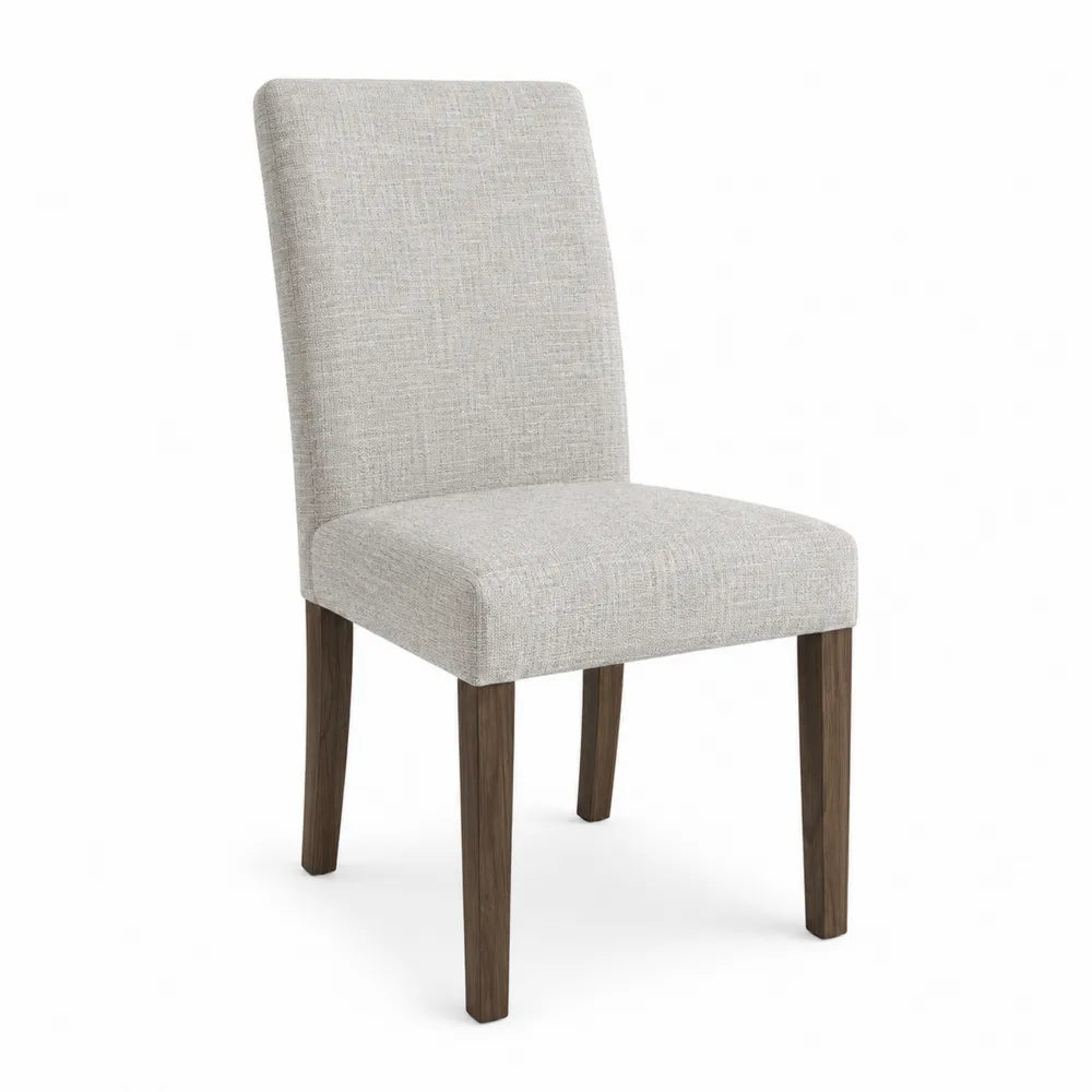 Sedia da pranzo imbottita 48 x 56 x 85 cm in tessuto poliestere grigio chiaro con gambe in legno noce