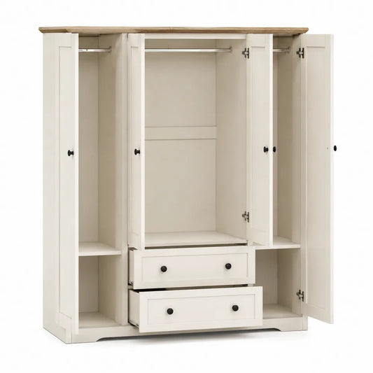 Armadio guardaroba in legno ingegnerizzato bianco con ante, cassetti e asta appendiabiti 160 x 55 x 200 cm con ripiani interni