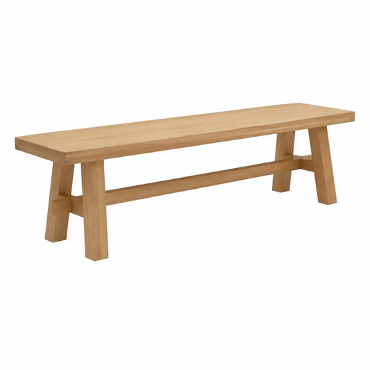 Panca da pranzo rettangolare 160 cm x 40 cm x 45 cm in rovere massello naturale con gambe a cavalletto