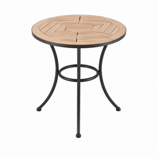 Tavolo da esterno rotondo piano in legno massello di acacia struttura in acciaio nero diametro 70 cm altezza 75 cm
